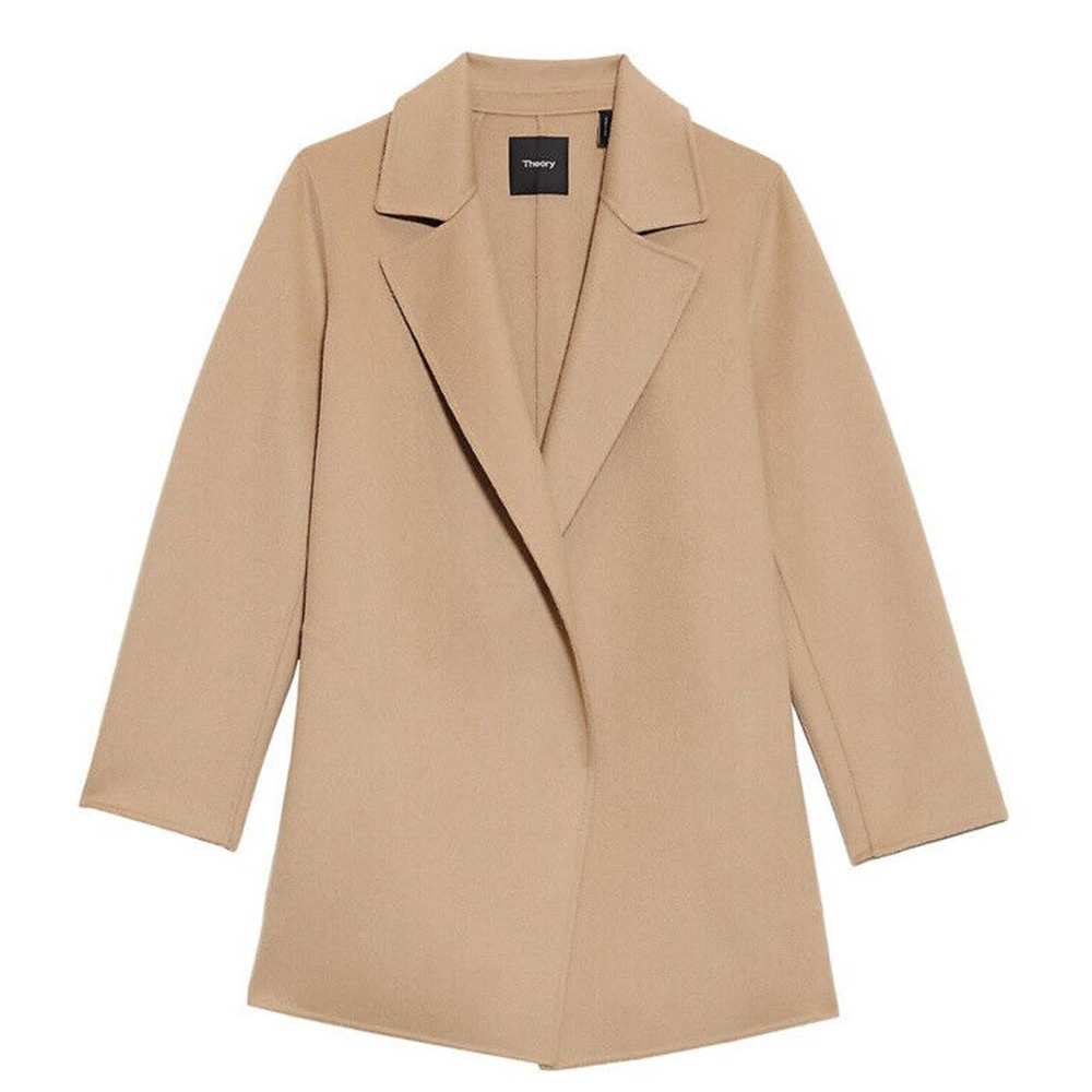 Theory Clairene Open Jacket DF Wool-Cashmere Size M Camel Palomino NEW